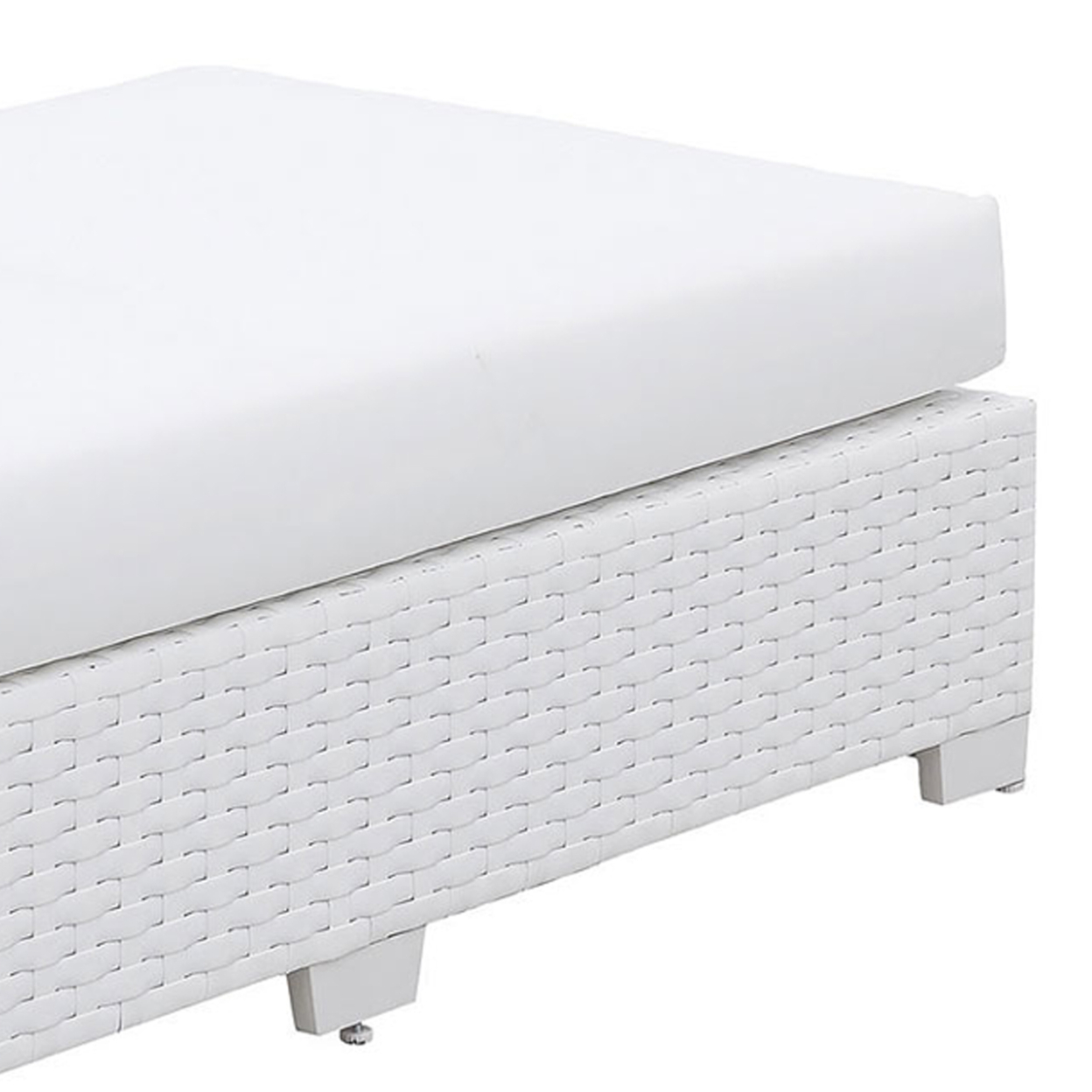 Wicker Aluminum Framed Bench With Fabric Cushion Seat, White- Saltoro Sherpi
