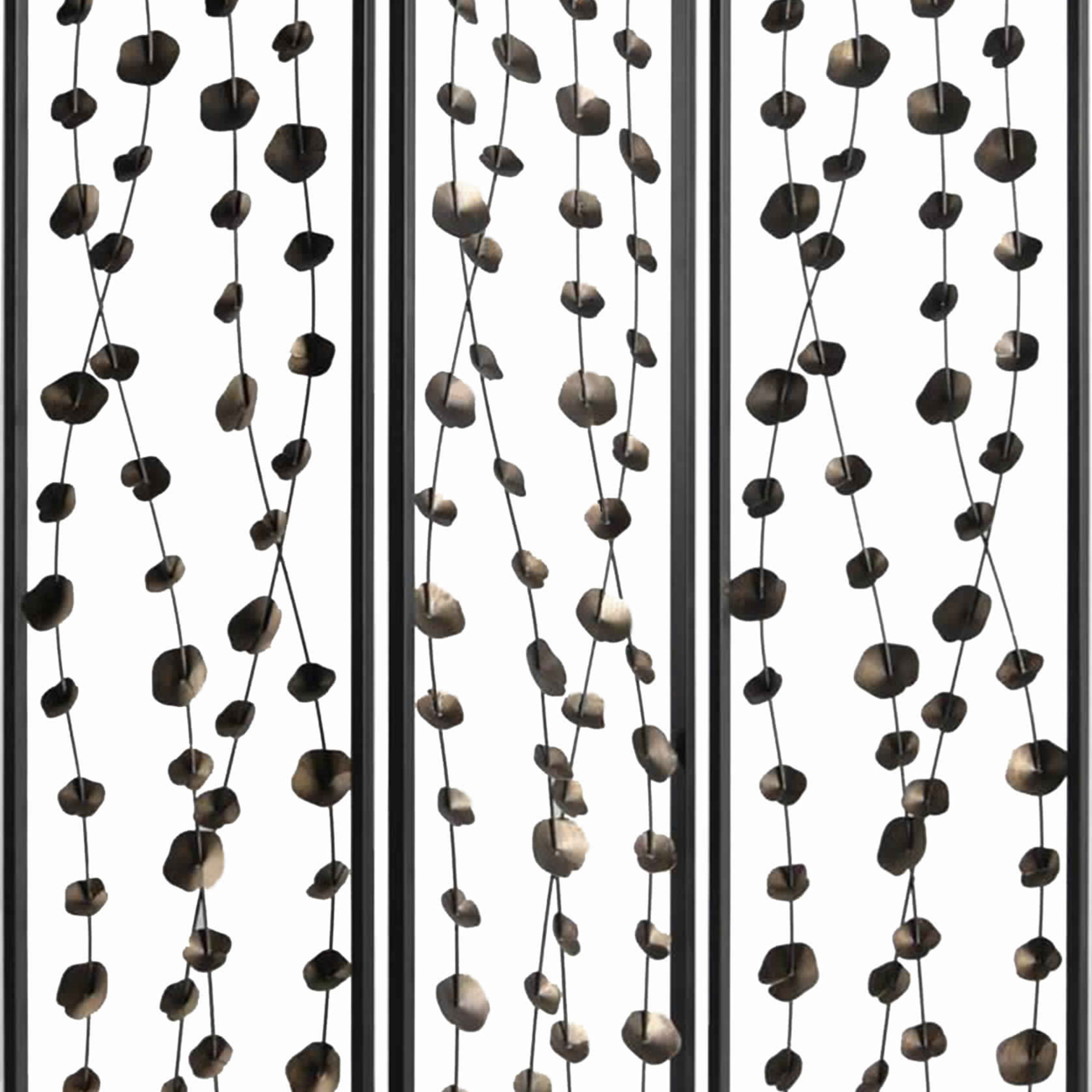 Transitional 3 Panel Metal Screen With Intricate Flower Design, Black- Saltoro Sherpi