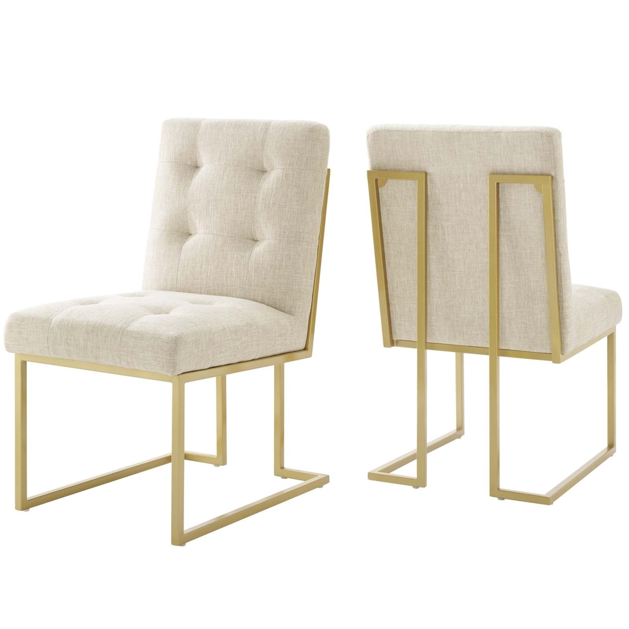 Privy Gold Stainless Steel Upholstered Fabric Dining Accent Chair Set of 2,Gold Beige