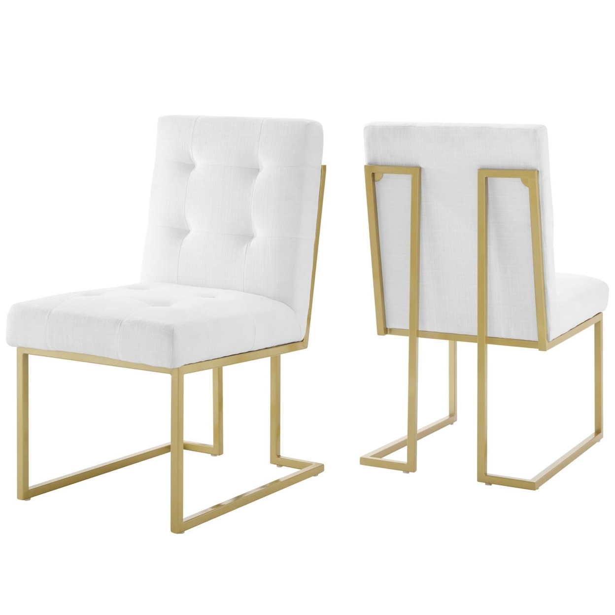 Privy Gold Stainless Steel Upholstered Fabric Dining Accent Chair Set of 2,Gold White