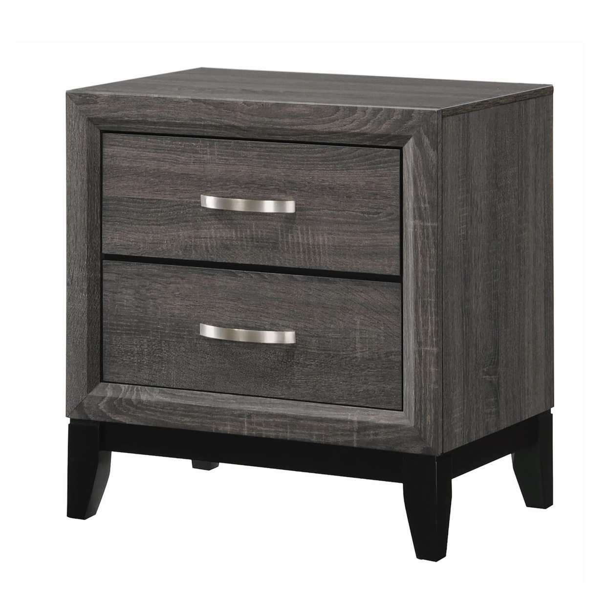Wooden Nightstand With 2 Drawers And Chamfered Legs, Gray And Black- Saltoro Sherpi