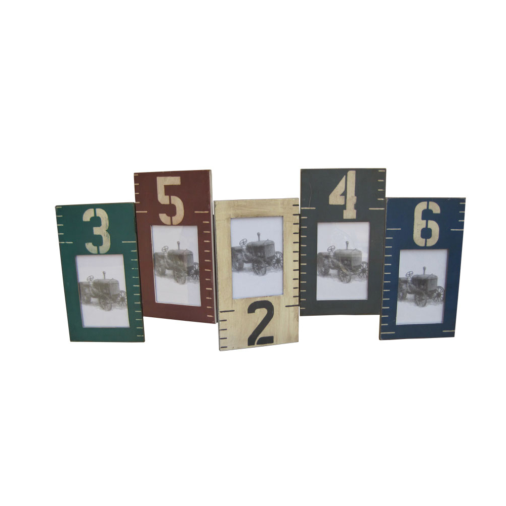 Contemporary Style Wooden Photo Frame In Ruler Design, Set Of 5, Multicolor- Saltoro Sherpi