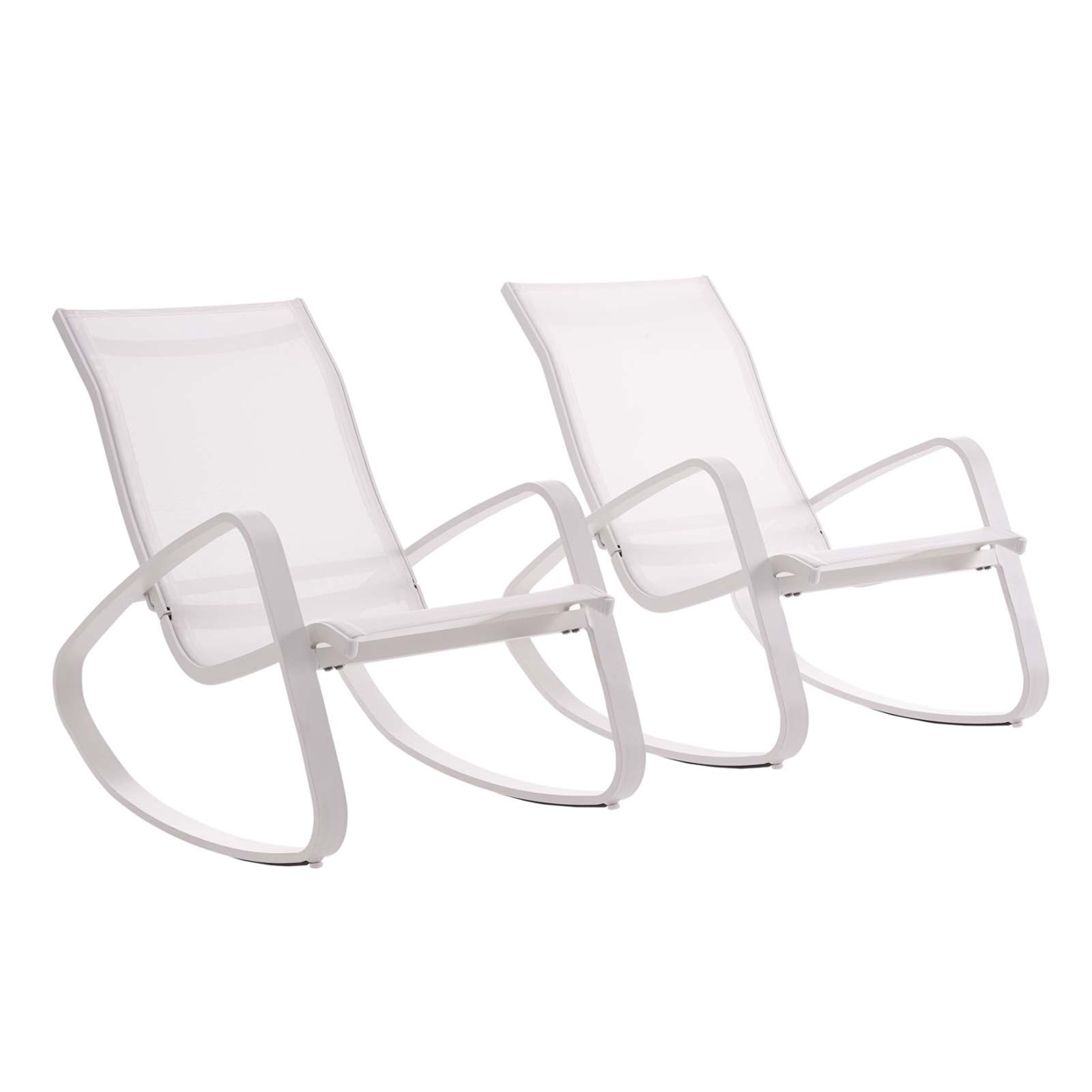 Traveler Rocking Lounge Chair Outdoor Patio Mesh Sling Set Of 2,White White