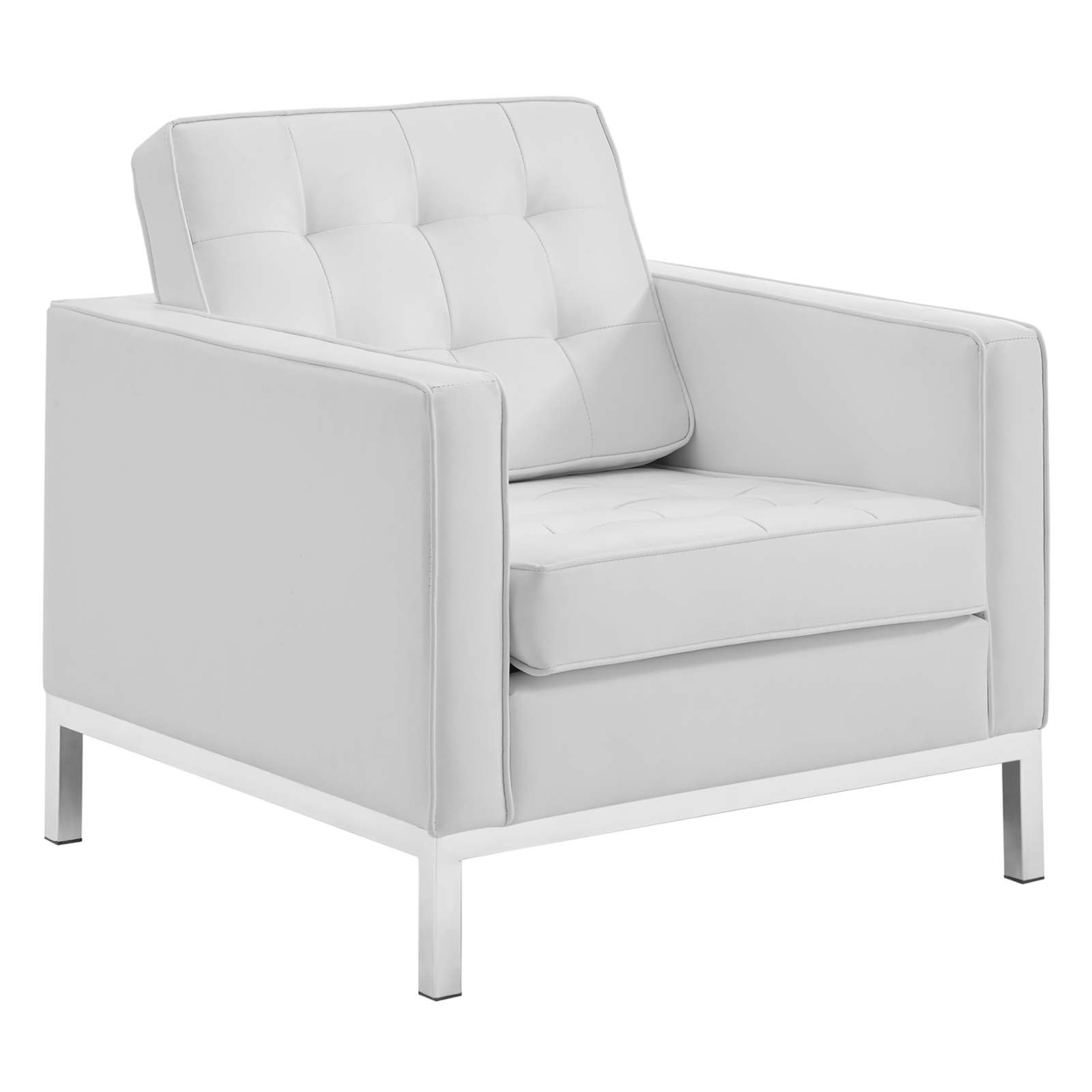 Loft Tufted Upholstered Faux Leather Armchair,Silver White