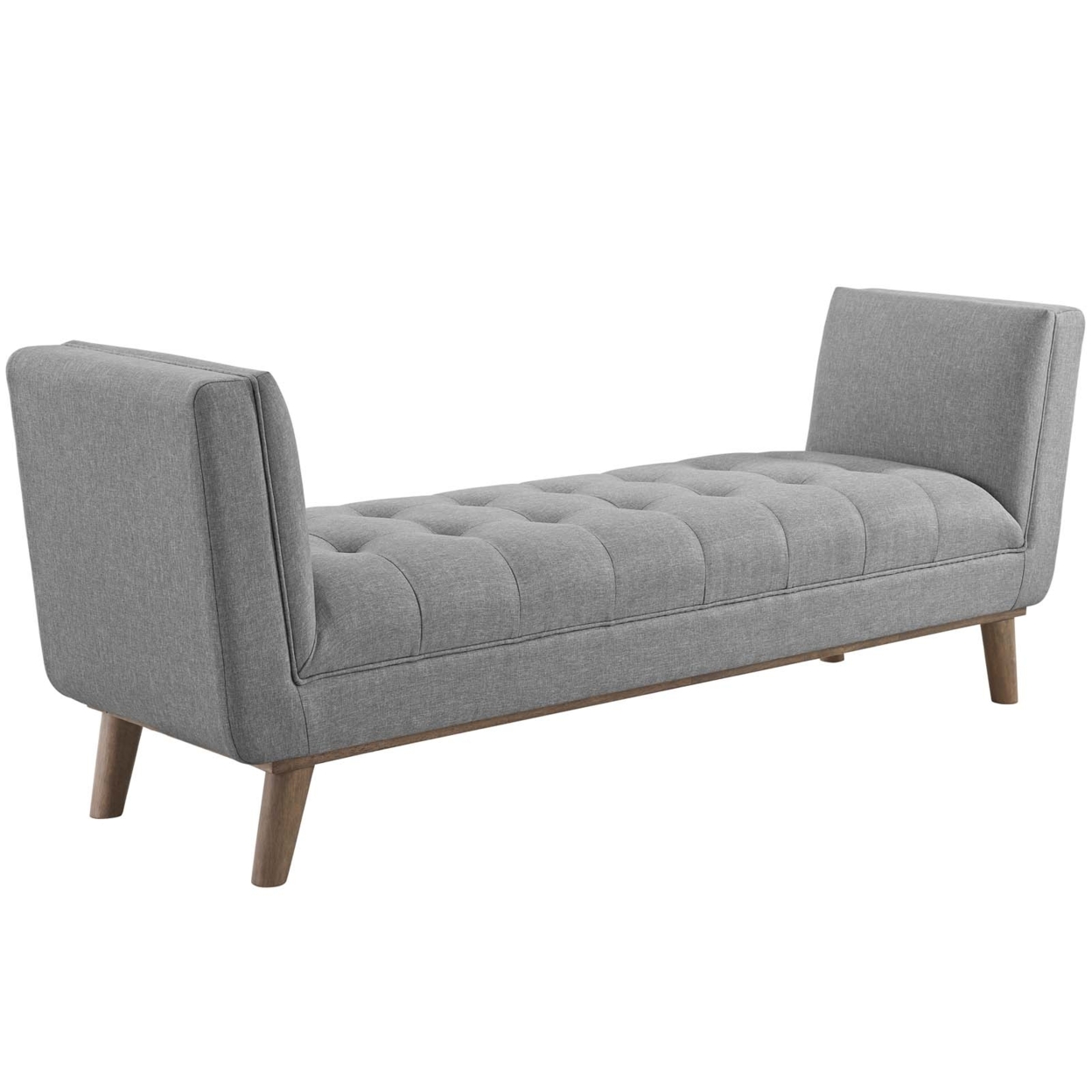 Haven Tufted Button Upholstered Fabric Accent Bench,Light Gray