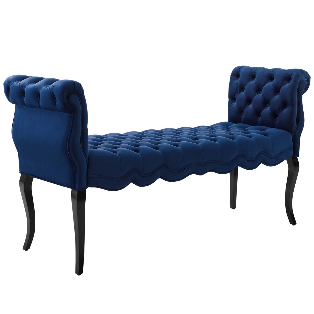 Adelia Chesterfield Style Button Tufted Performance Velvet Bench,Navy