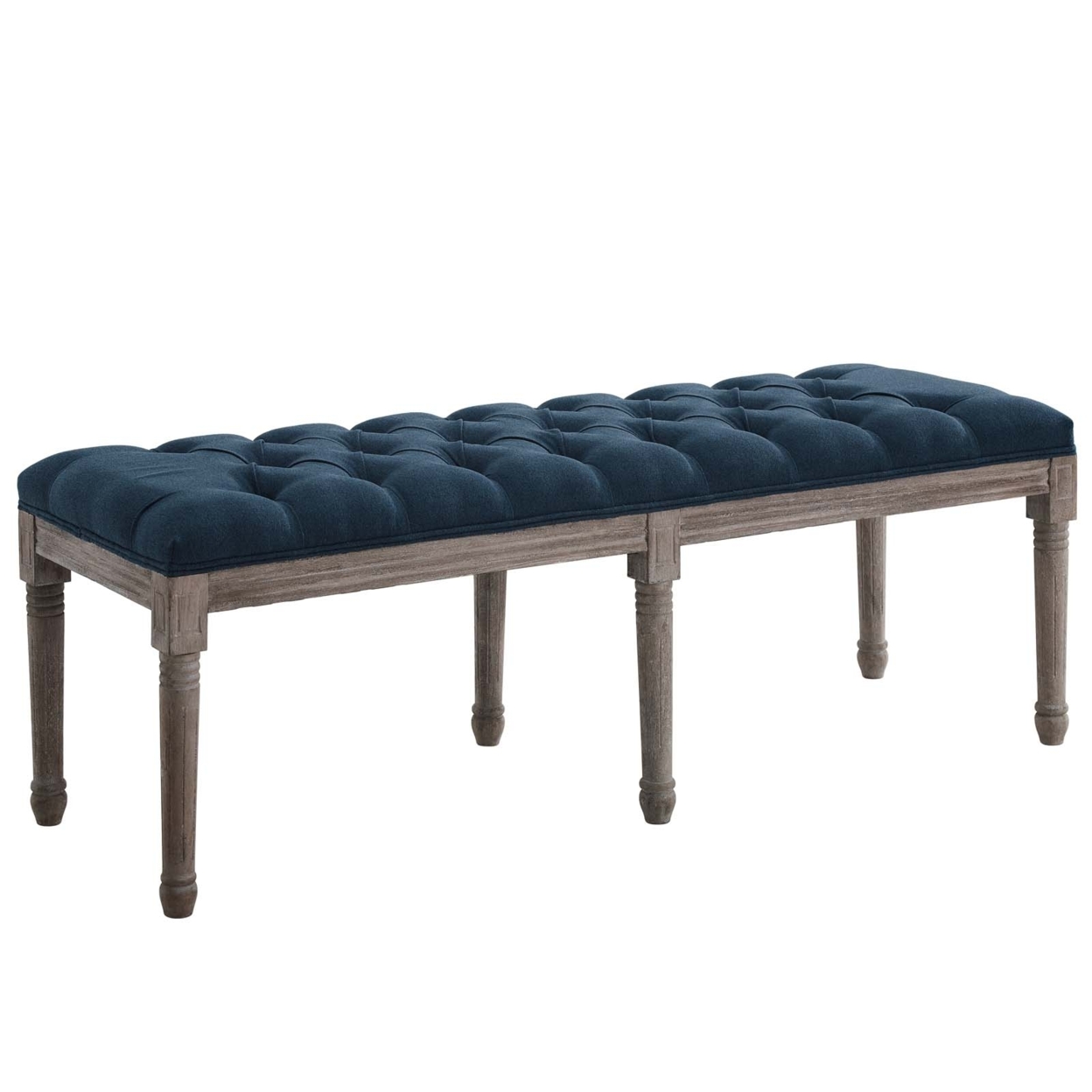 Province French Vintage Upholstered Fabric Bench,Navy
