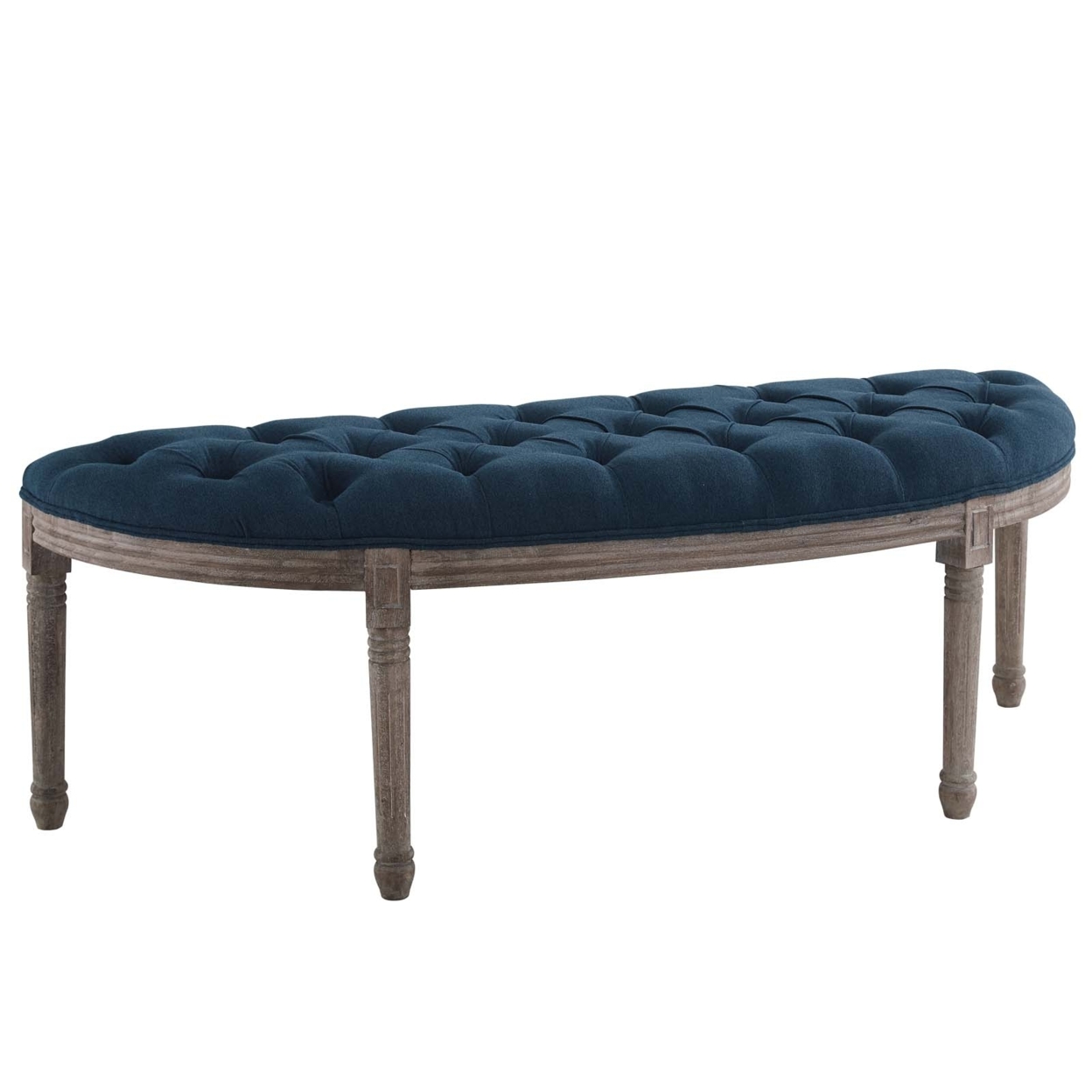 Esteem Vintage French Upholstered Fabric Semi-Circle Bench,Navy