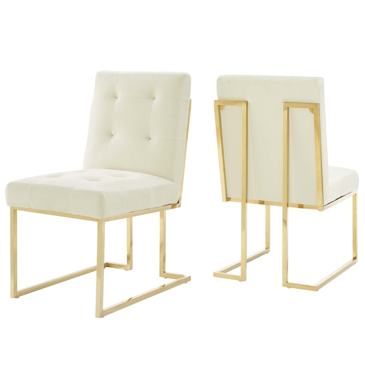 Privy Gold Stainless Steel Performance Velvet Dining Chair Set Of 2,Gold Ivory