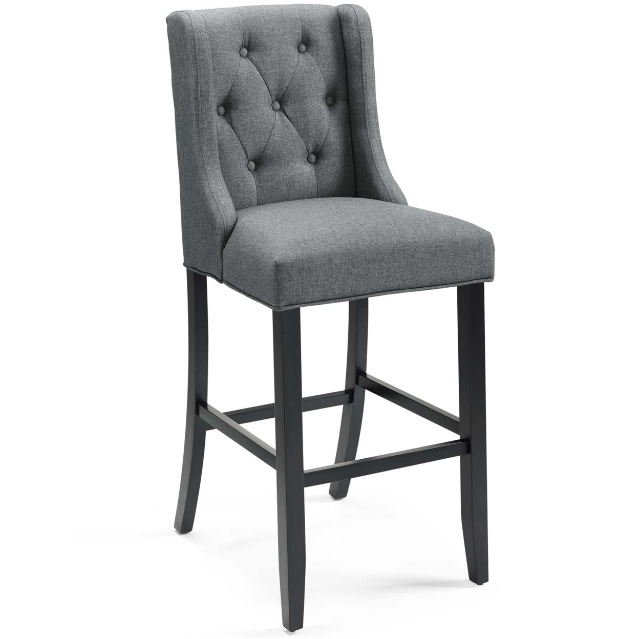 46 Inch Bar Stool, Button Tufted, Gray Fabric, Black, Modway