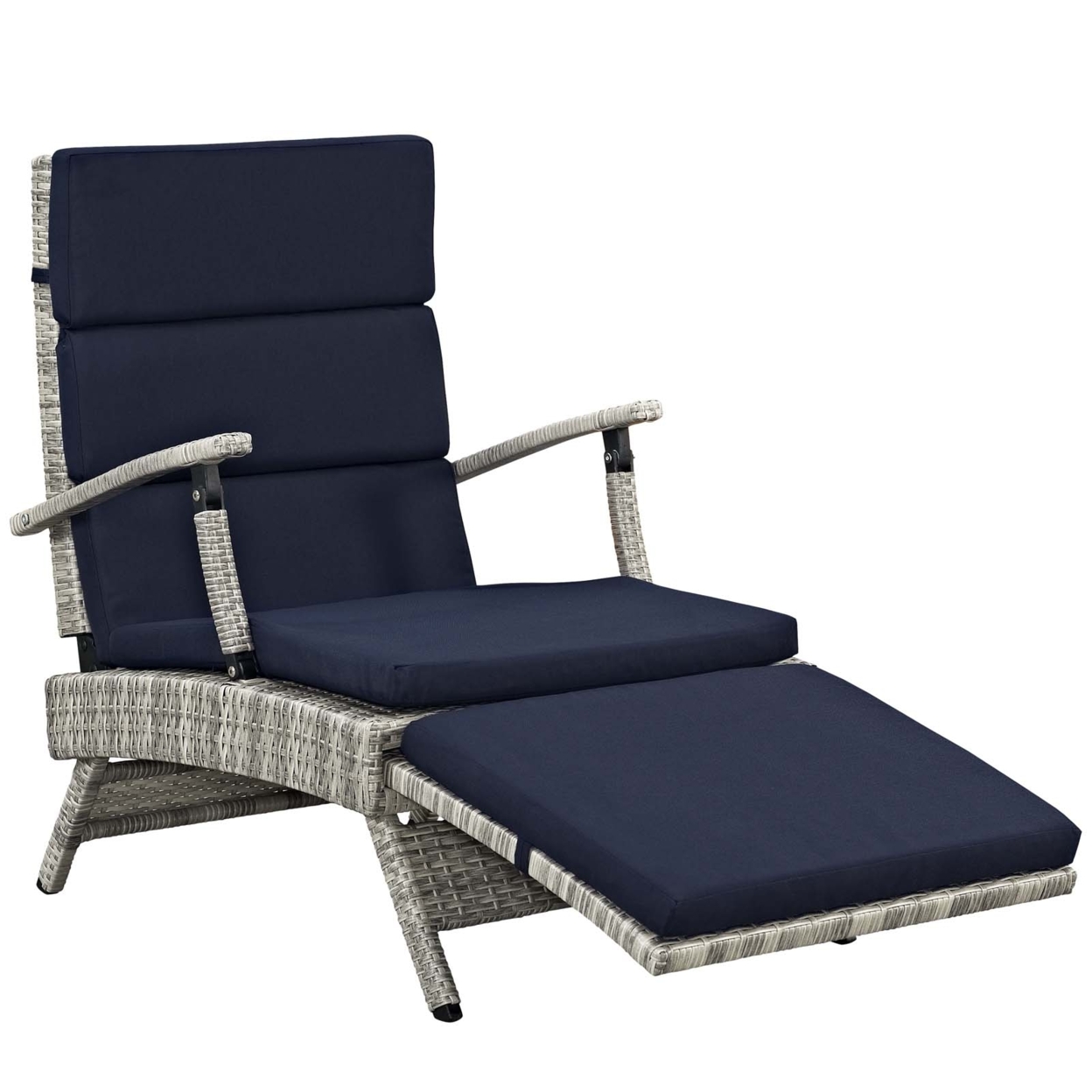 Envisage Chaise Outdoor Patio Wicker Rattan Lounge Chair,Light Gray Navy