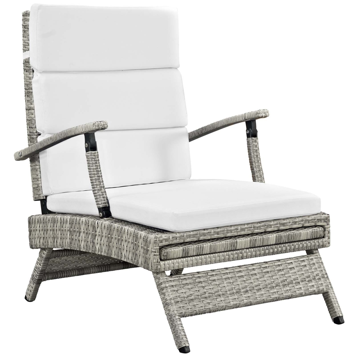 Envisage Chaise Outdoor Patio Wicker Rattan Lounge Chair,Light Gray White