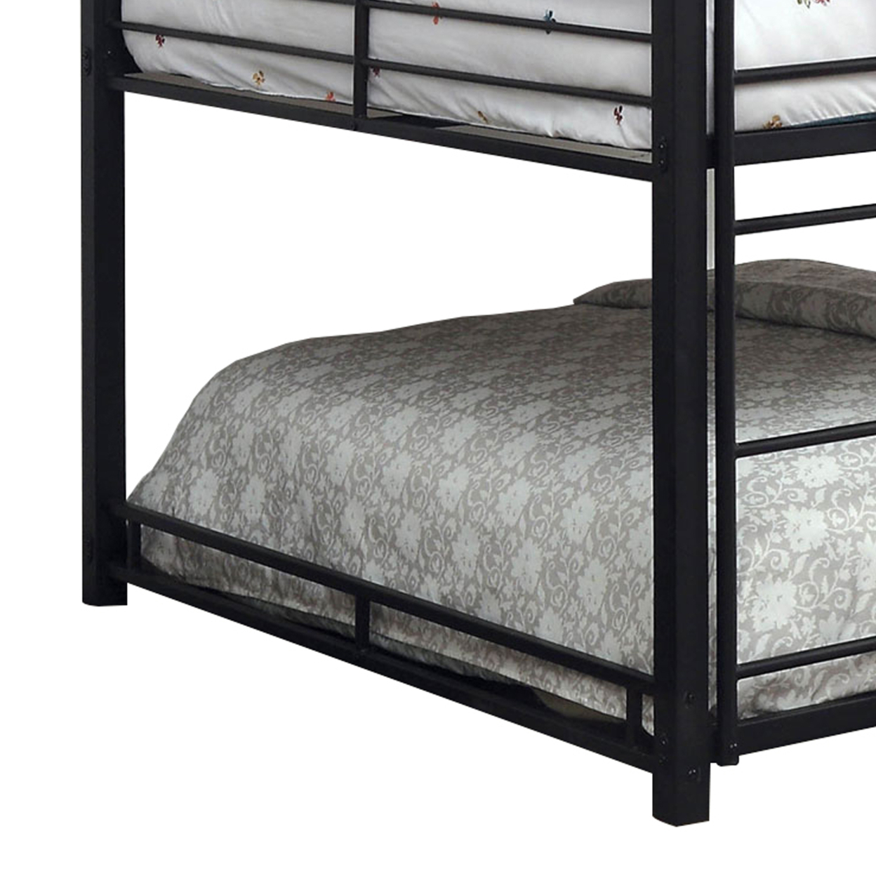 Industrial Style Queen Triple Decker Bunk Bed With Ladder, Black- Saltoro Sherpi