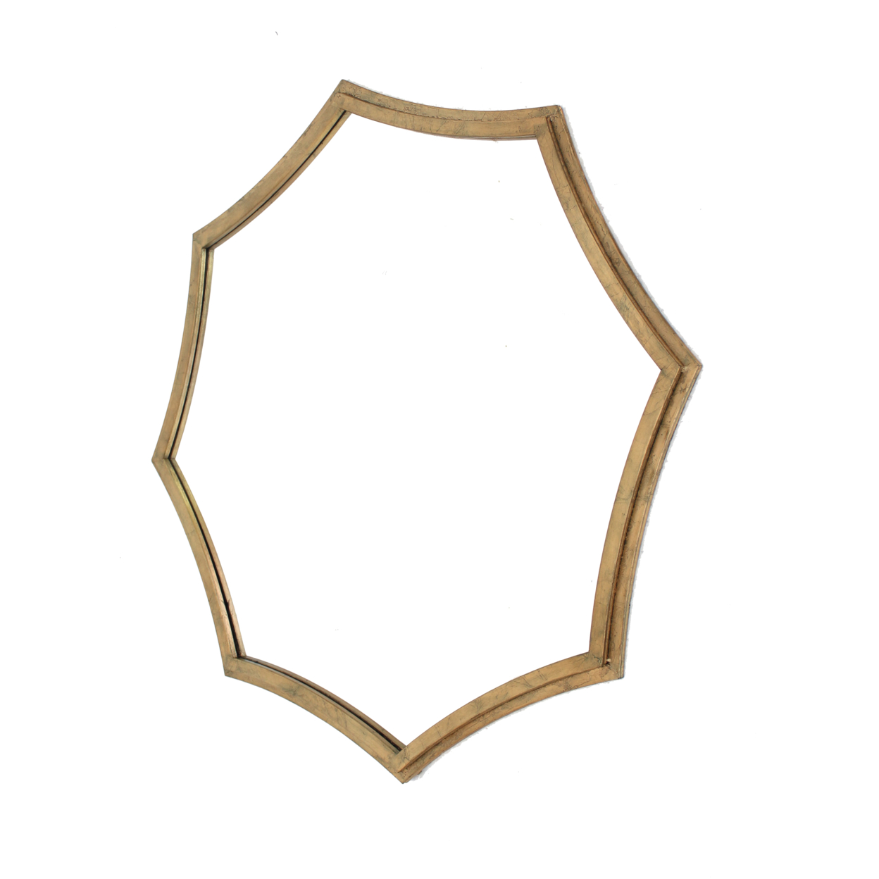 Wooden Wall Mirror With Curved Hexagram Shape Frame, Brown- Saltoro Sherpi
