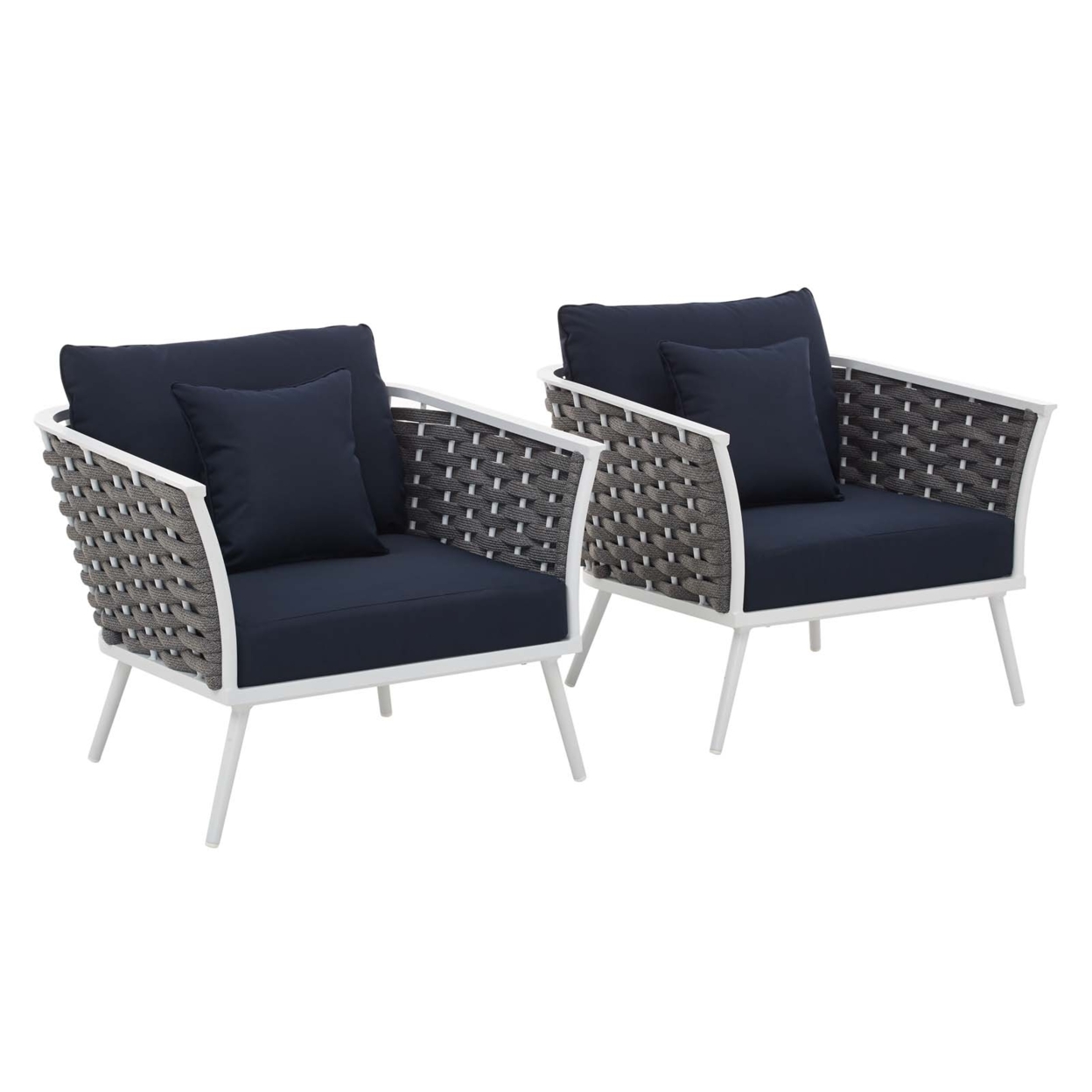 Stance Armchair Outdoor Patio Aluminum Set Of 2,White Navy