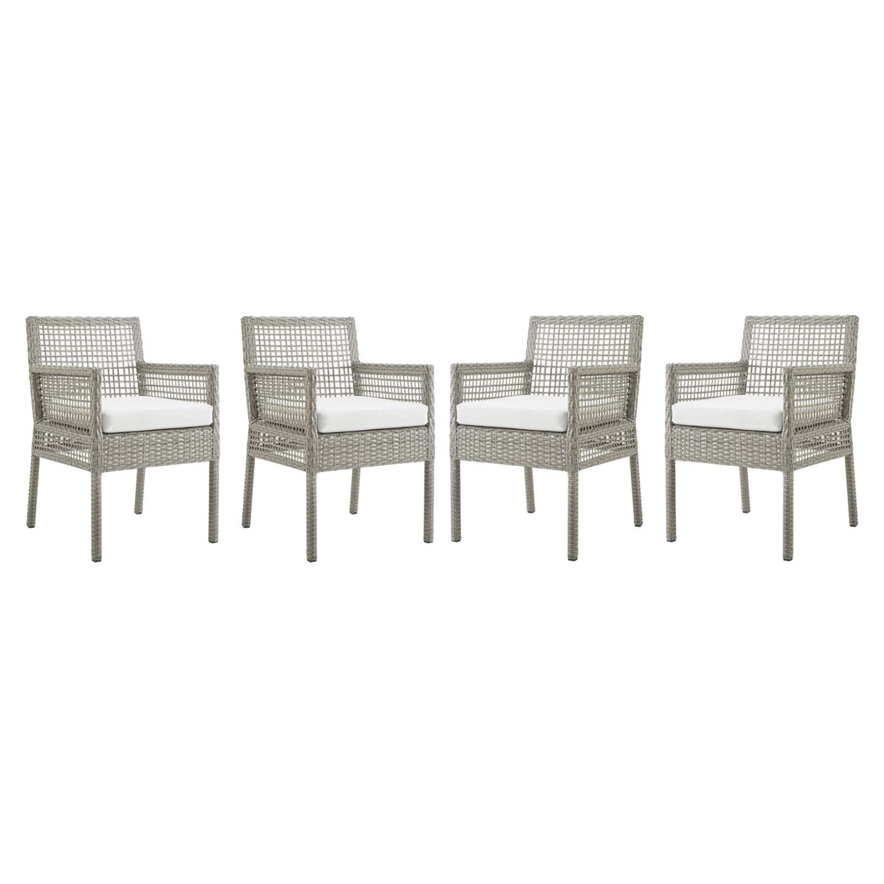 Aura Dining Armchair Outdoor Patio Wicker Rattan Set Of 4,Gray White