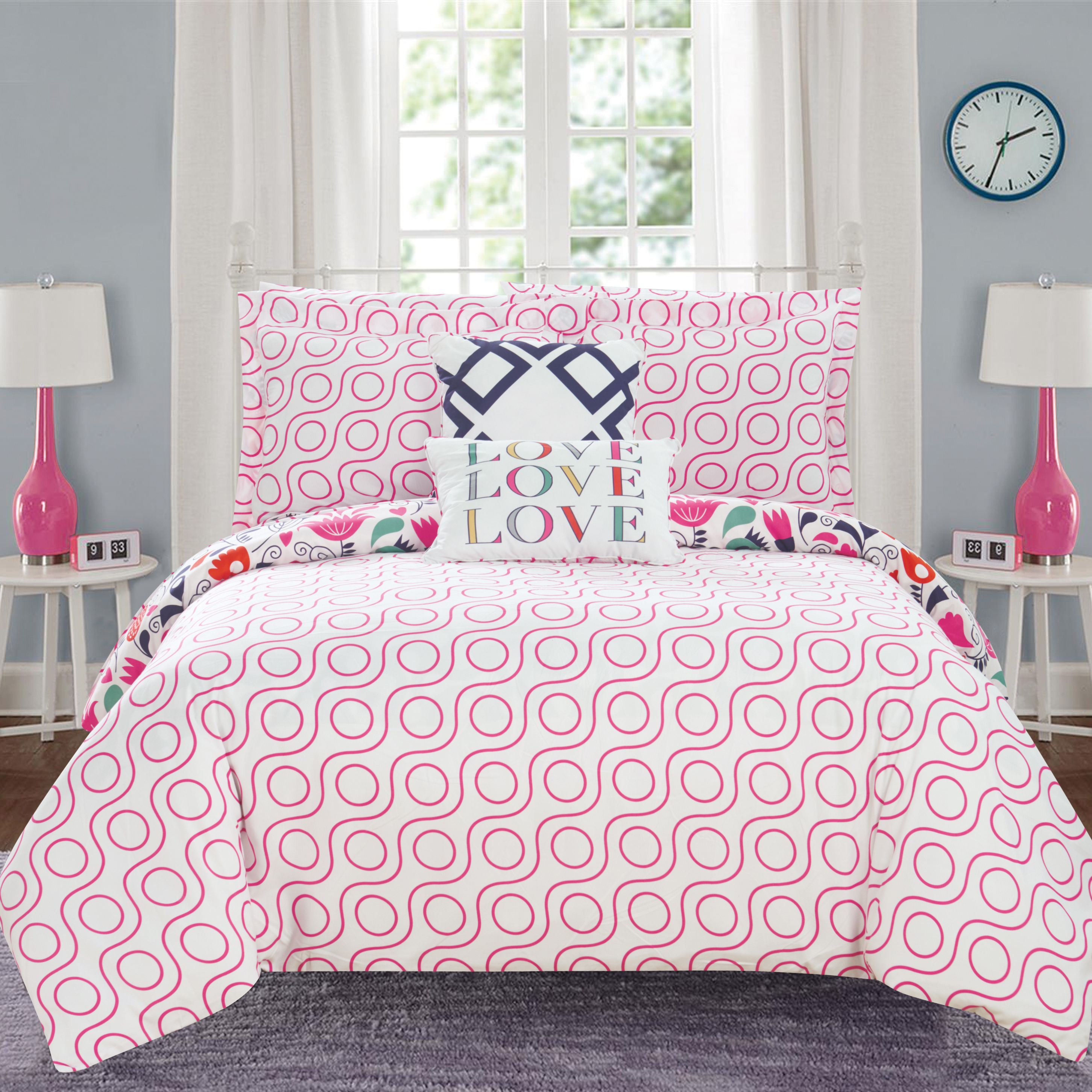 Lisse 9 Or 7 Piece Reversible Comforter Set Print Design - Pink, Twin