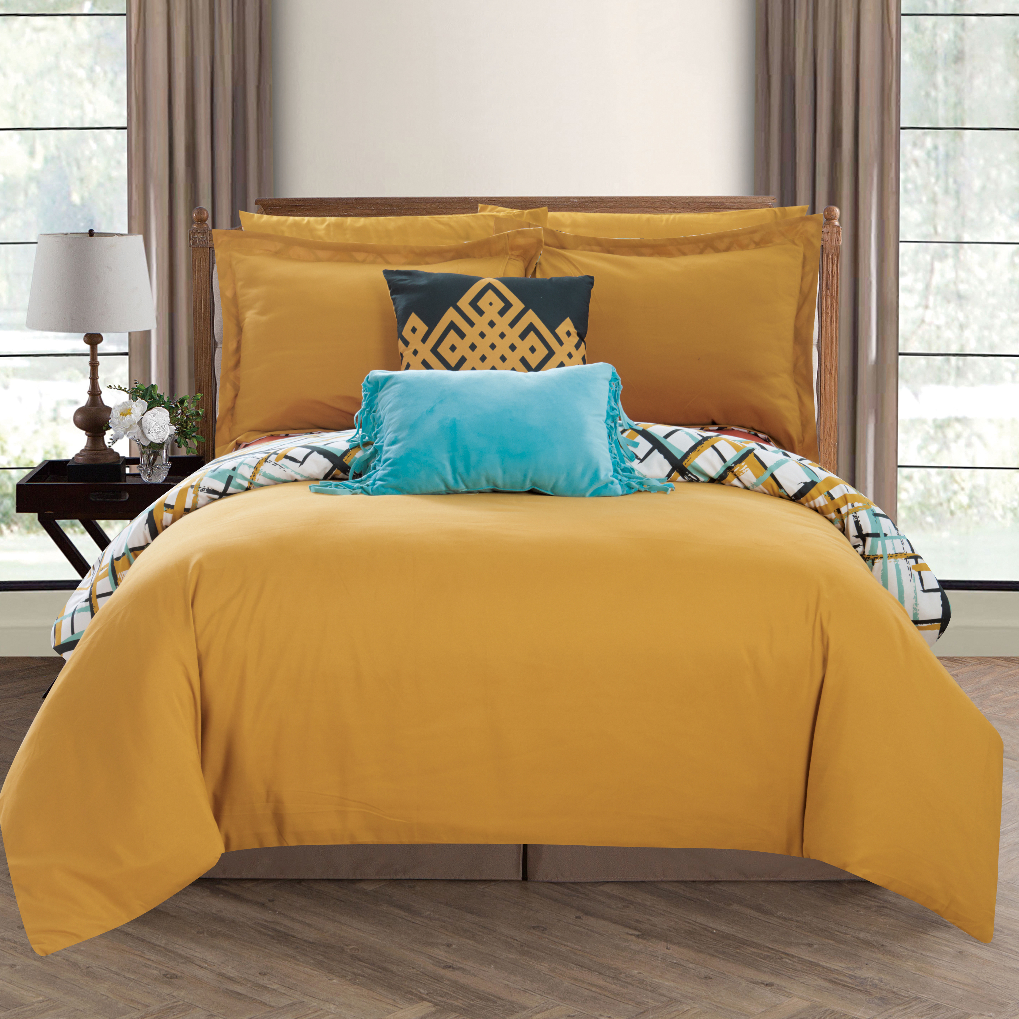 Lisse 9 Or 7 Piece Reversible Comforter Set Print Design - Gold, Twin