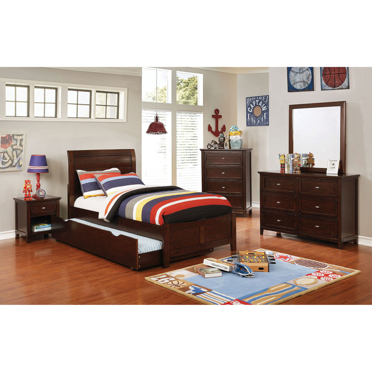 Transitional Full Size Bed With Sleigh Plank Panel Headboard, Brown- Saltoro Sherpi