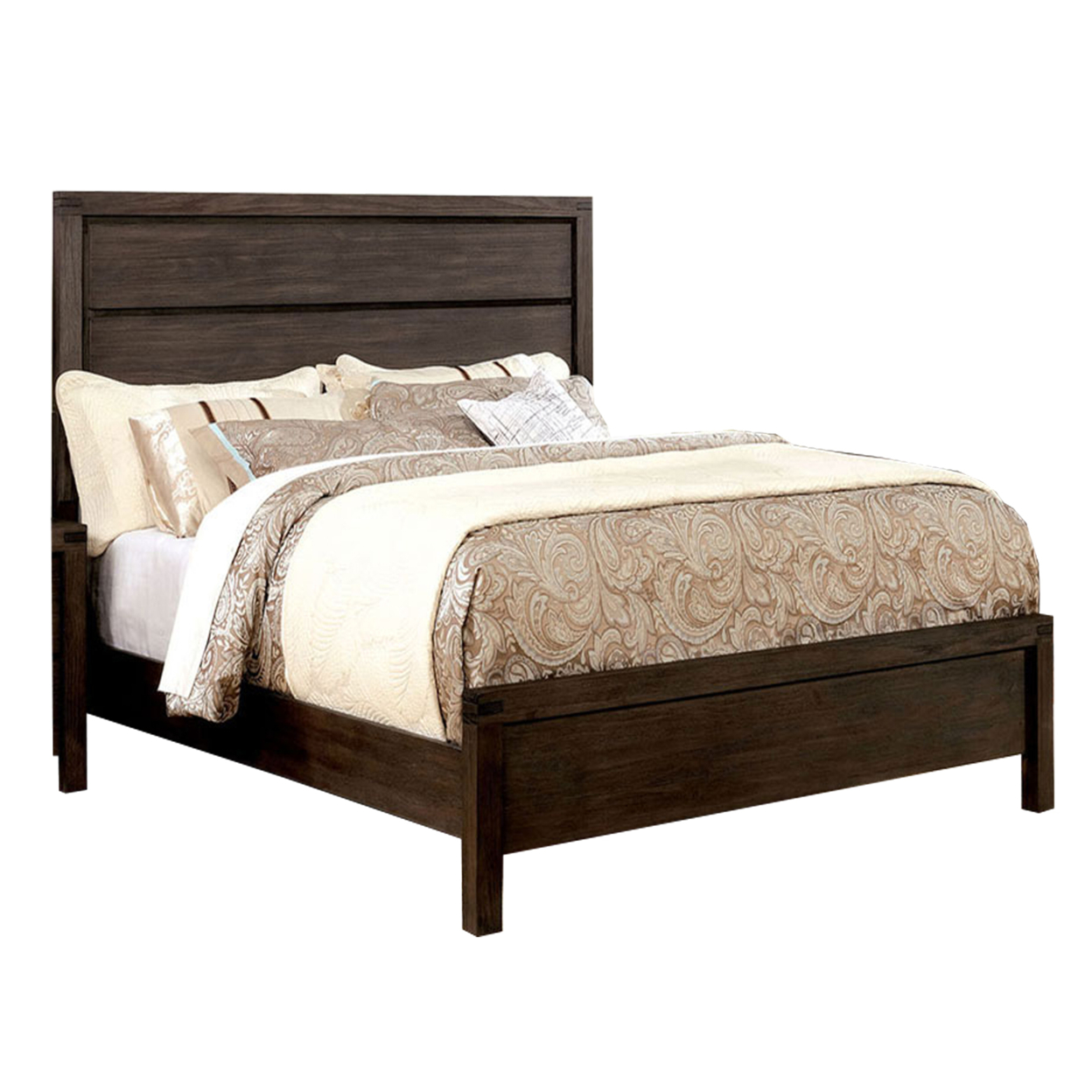 Wooden Full Size Bed With Plank Style Headboard And Block Legs, Brown- Saltoro Sherpi