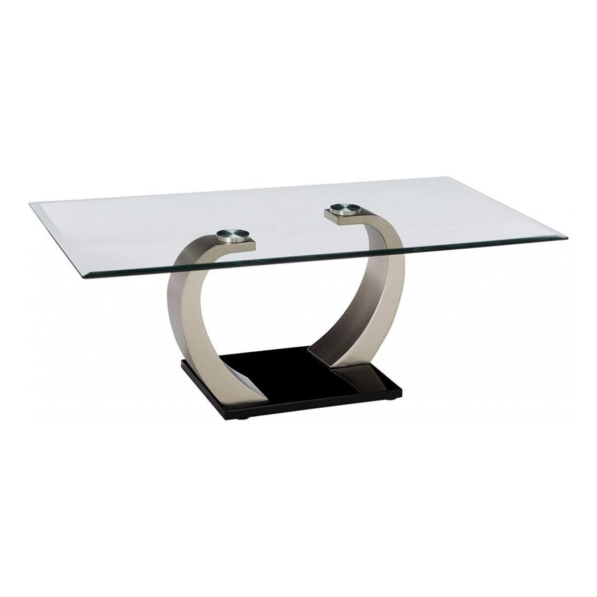Rectangular Glass Top Coffee Table With Pedestal Base,Black And Silver- Saltoro Sherpi