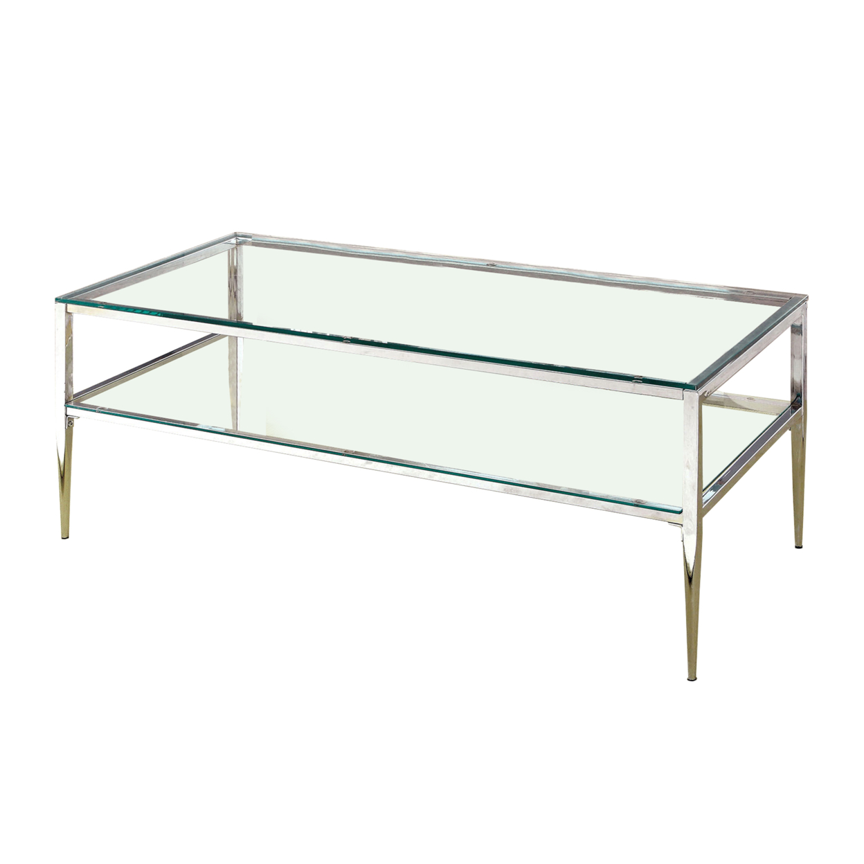Coffee Table With Rectangular Glass Top And Tapered Legs, Silver And Clear- Saltoro Sherpi