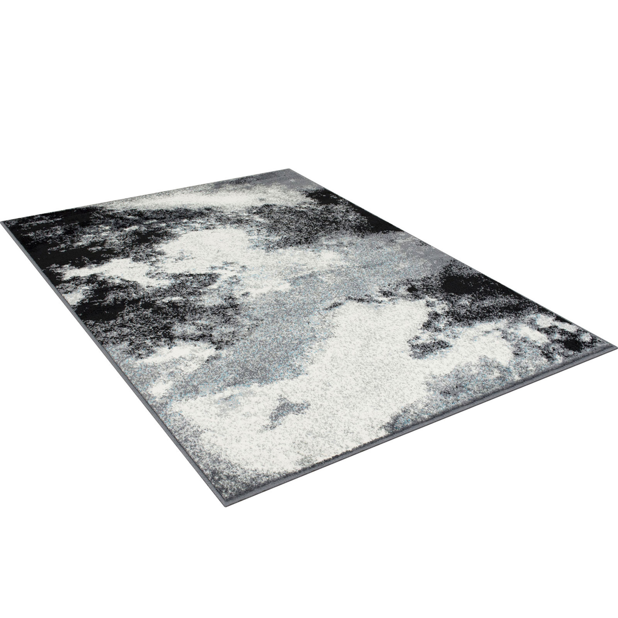 84 X 60 Inches Polyester Abstract Mosaic Print Rug, Black And Gray- Saltoro Sherpi