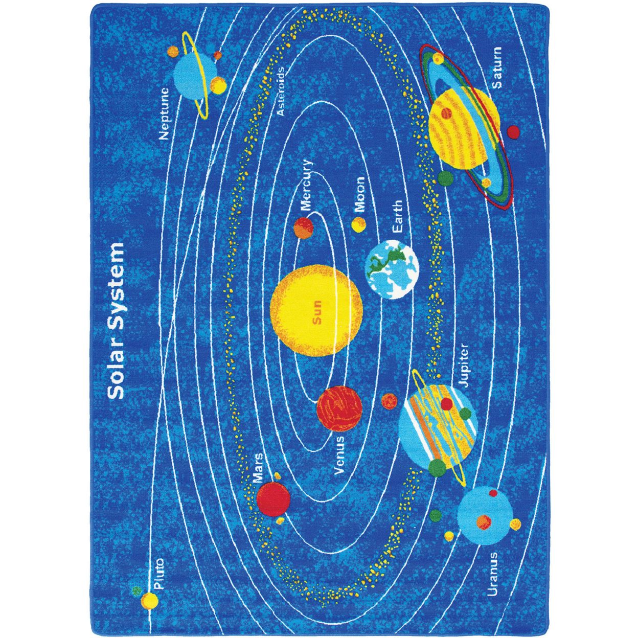 81 X 57 Inches Tufted Loom Kids Room Rug With Solar System Print, Multicolor- Saltoro Sherpi