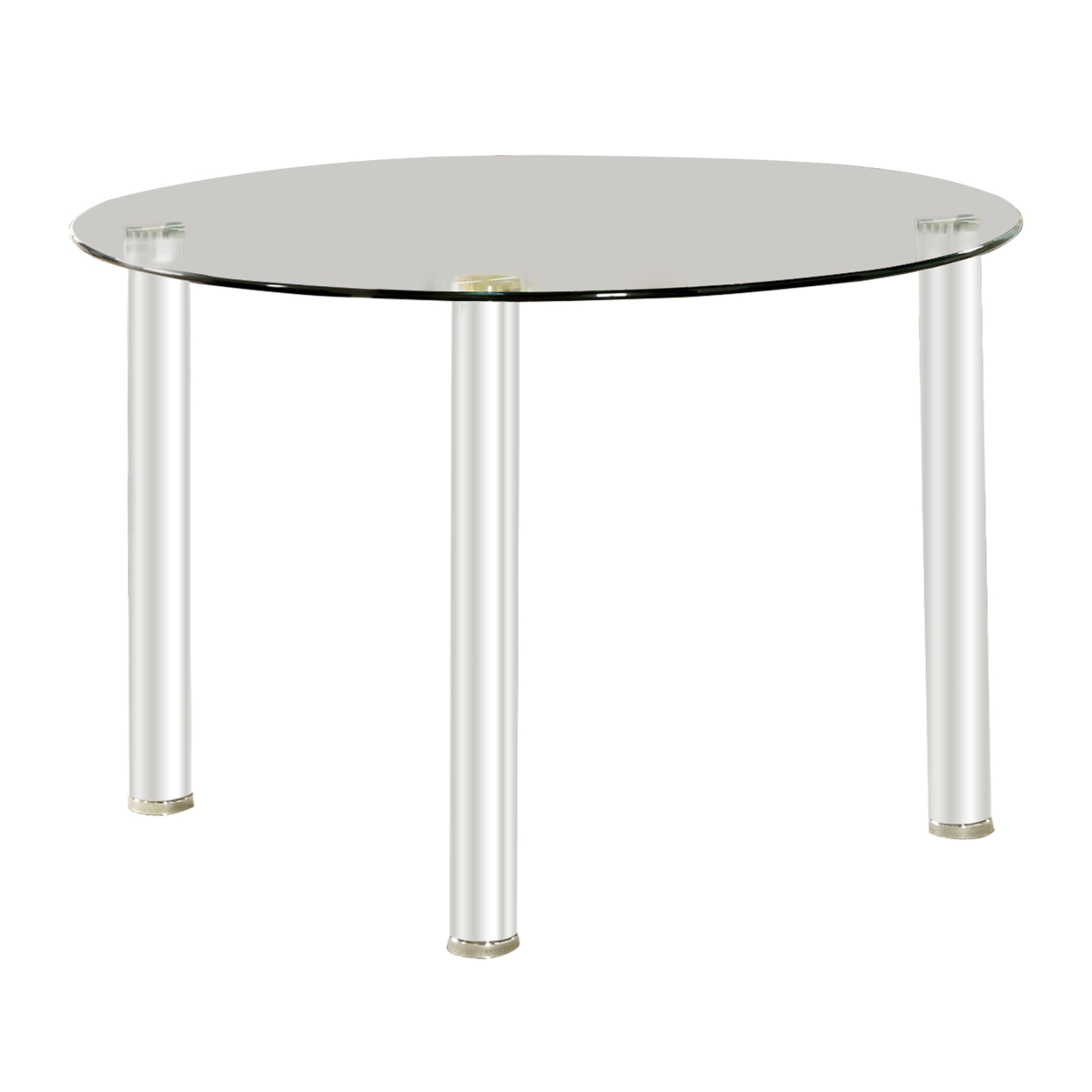 Contemporary Dining Table With Glass Top And Tubular Legs, Silver And Clear- Saltoro Sherpi