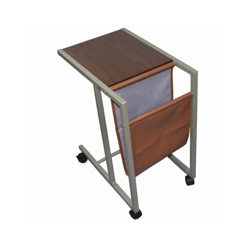 Fabric And Metal Laptop Cart With Wooden Top, Gray And Brown- Saltoro Sherpi