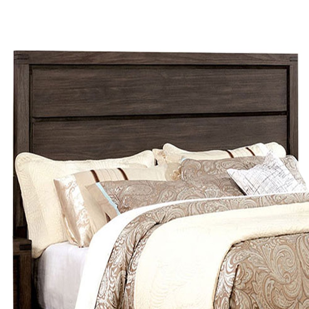 Wooden Full Size Bed With Plank Style Headboard And Block Legs, Brown- Saltoro Sherpi
