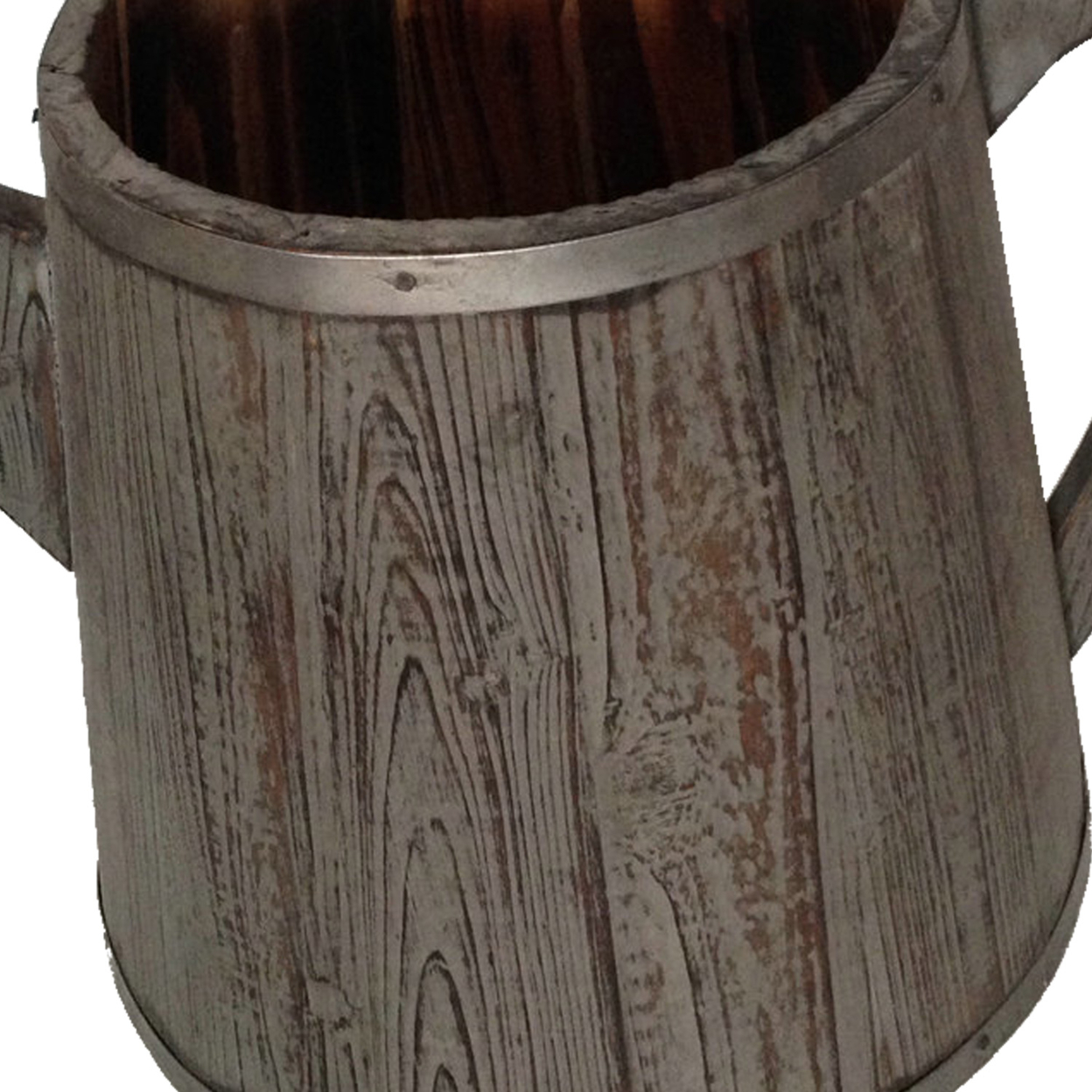 Traditional Wooden Deep Round Kettle Shaped Garden Pot, Gray- Saltoro Sherpi