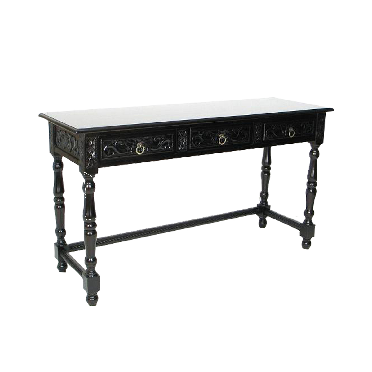 Wooden Console Table With Carved Details And Turned Legs, Black- Saltoro Sherpi