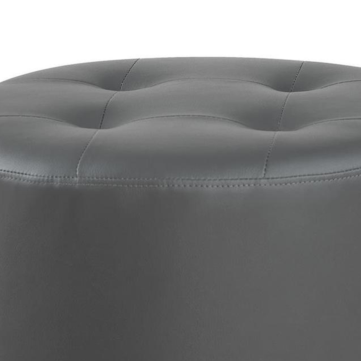 Round Leatherette Swivel Ottoman With Tufted Seat, Gray And Black- Saltoro Sherpi