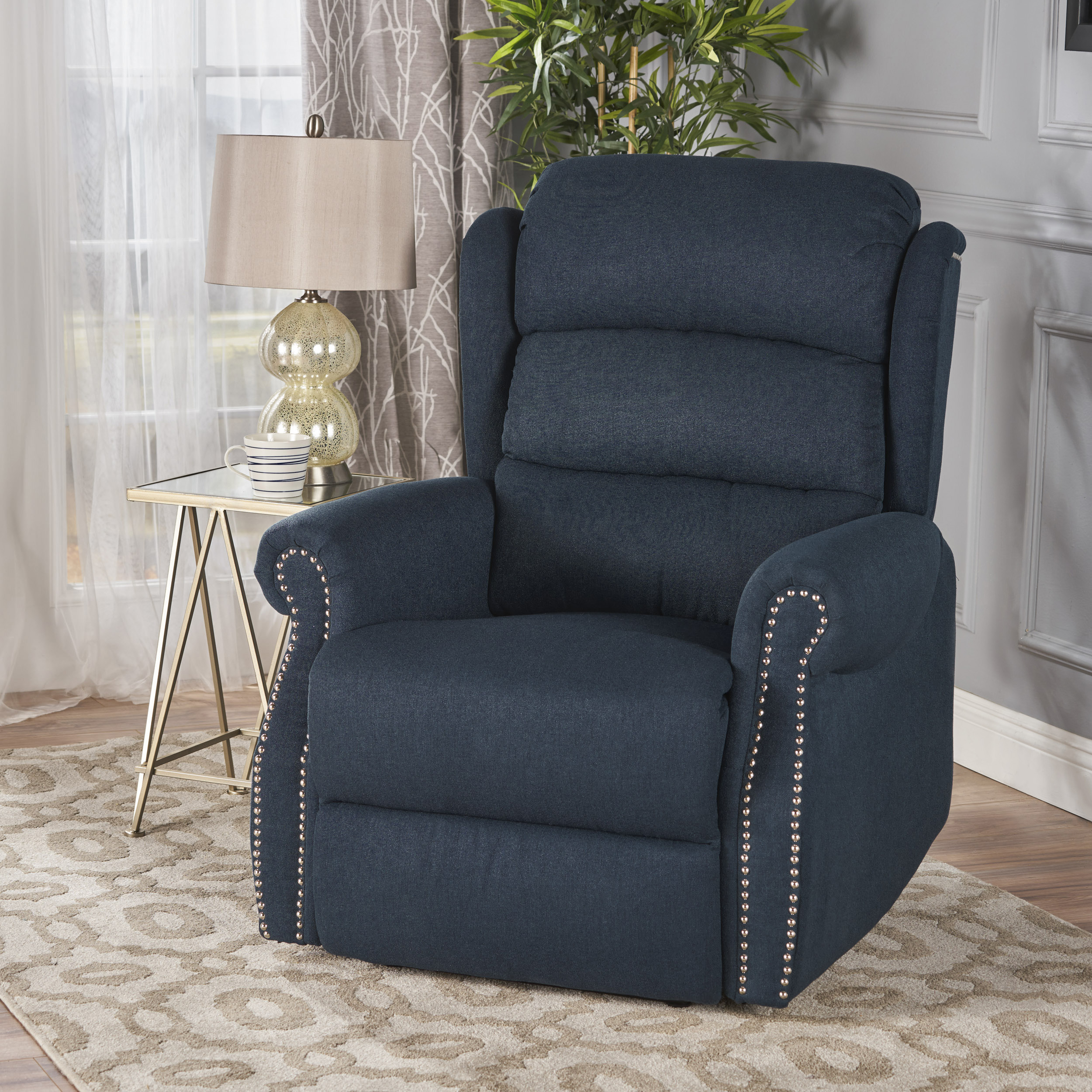 Desiree Tufted Fabric Power Recliner - Navy Blue