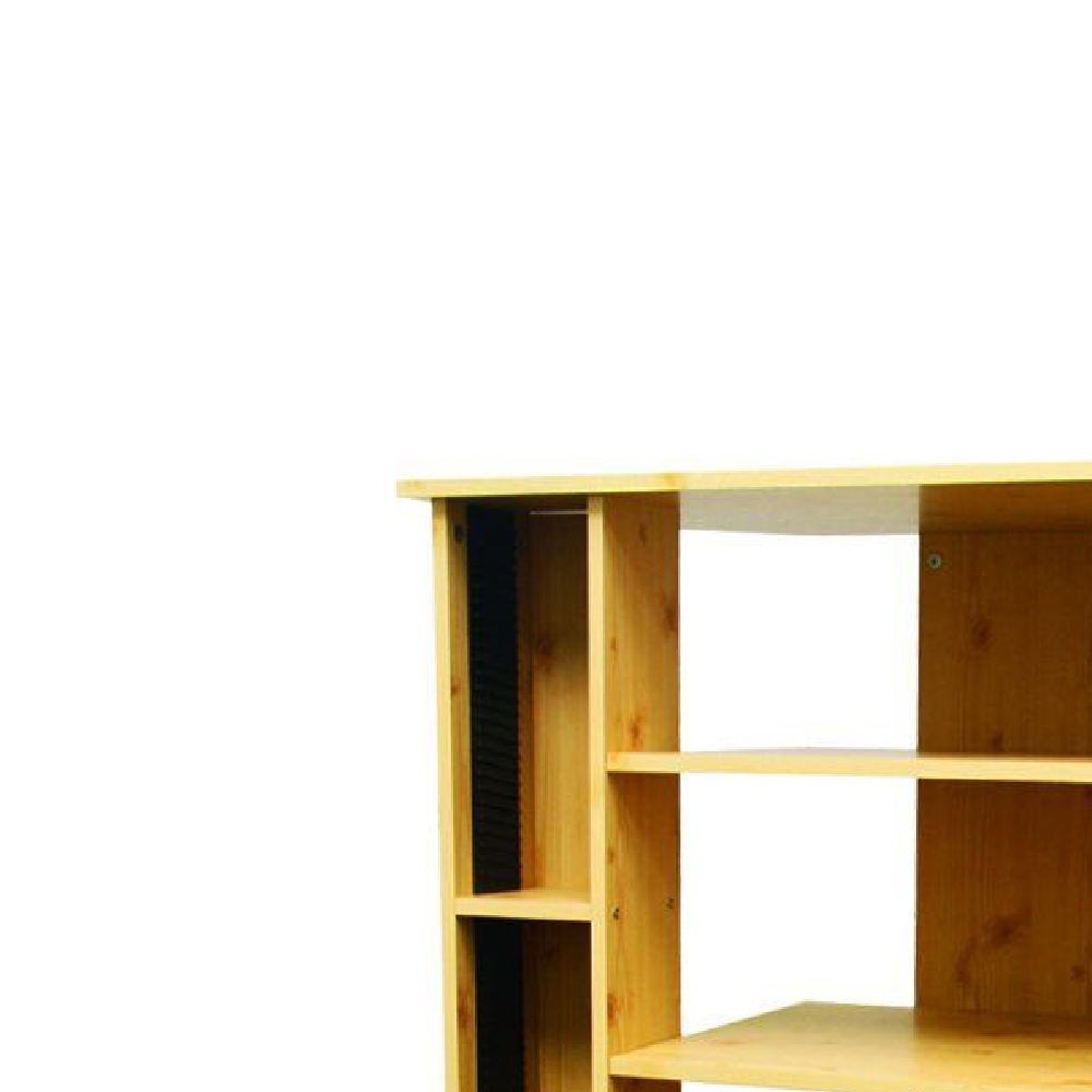 Wooden TV Stand With 3 Tier Shelving And CD Rack, Natural Brown- Saltoro Sherpi