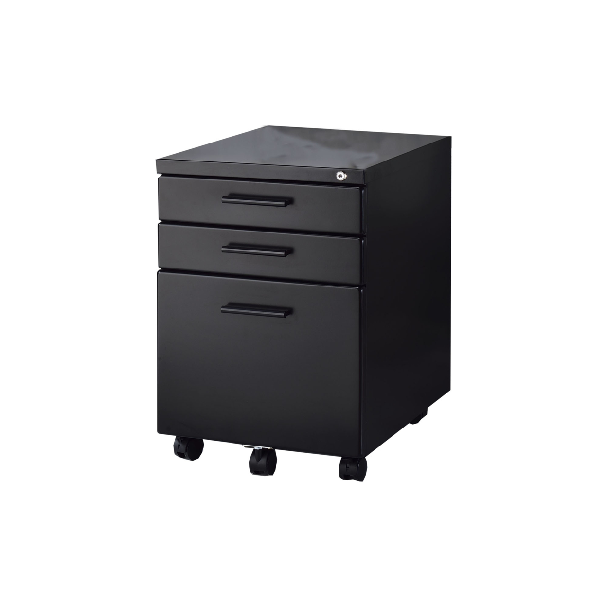 Contemporary Style File Cabinet With Lock System And Caster Support, Black- Saltoro Sherpi