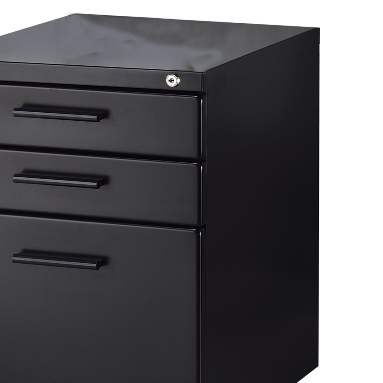 Contemporary Style File Cabinet With Lock System And Caster Support, Black- Saltoro Sherpi