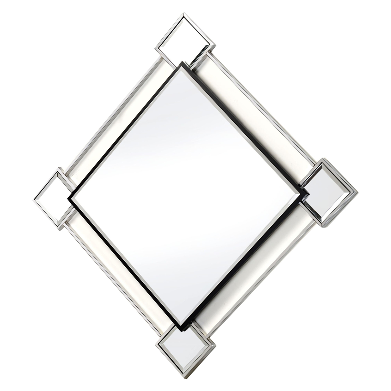 Diamond Shaped Beveled Accent Wall Mirror With Mirror Inserts, Silver- Saltoro Sherpi