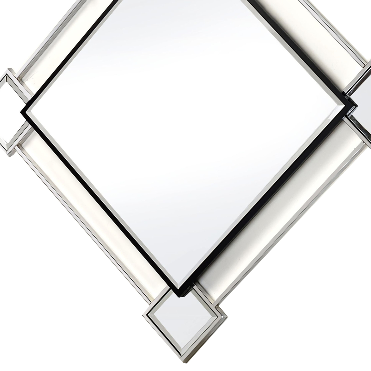 Diamond Shaped Beveled Accent Wall Mirror With Mirror Inserts, Silver- Saltoro Sherpi