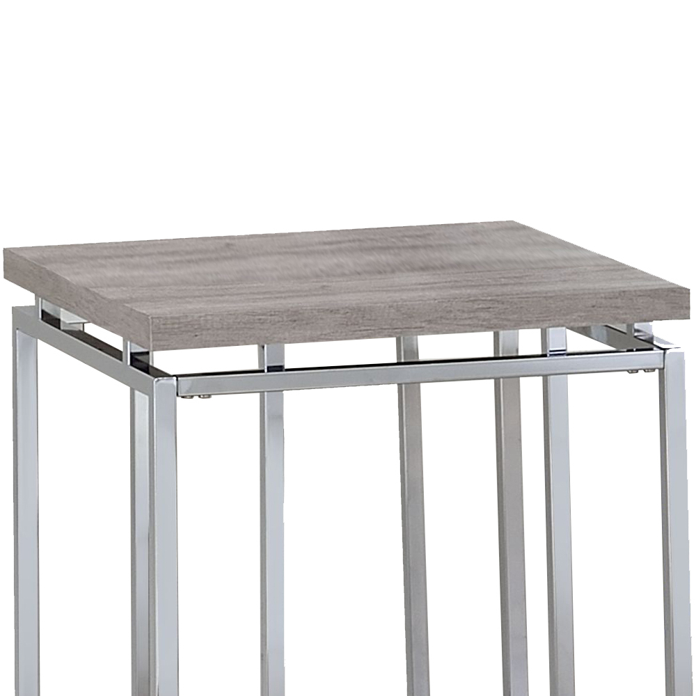 End Table With Rectangular Tabletop And Metal Legs, Silver And Brown- Saltoro Sherpi