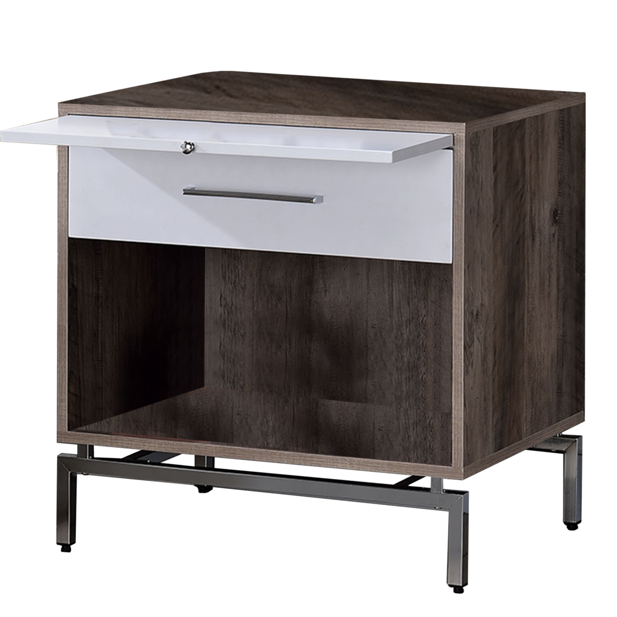 Wooden Accent Table With Open Storage And Pull Out Tray, Brown And White- Saltoro Sherpi
