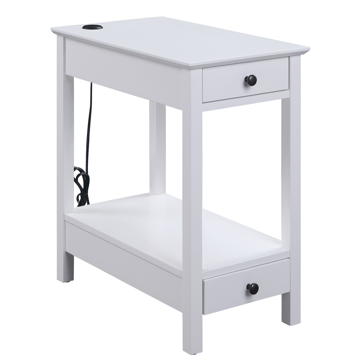 Wooden Frame Side Table With 2 Drawers And 1 Bottom Shelf, White- Saltoro Sherpi