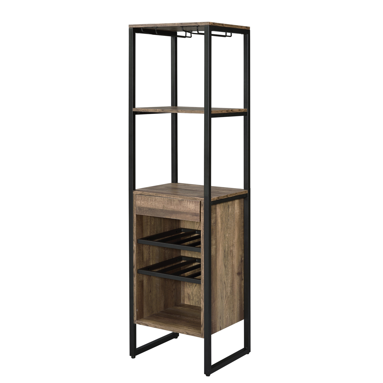Industrial Wood And Metal Wine Rack With 3 Compartments, Brown And Black- Saltoro Sherpi