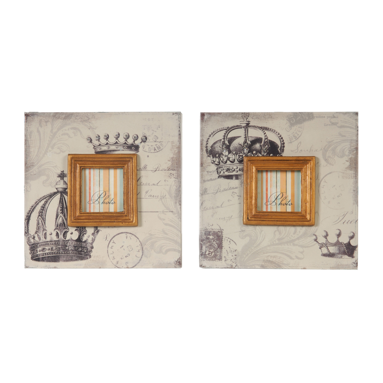 Traditional Style Square Wooden Photo Frames, Set Of 2, Brown- Saltoro Sherpi