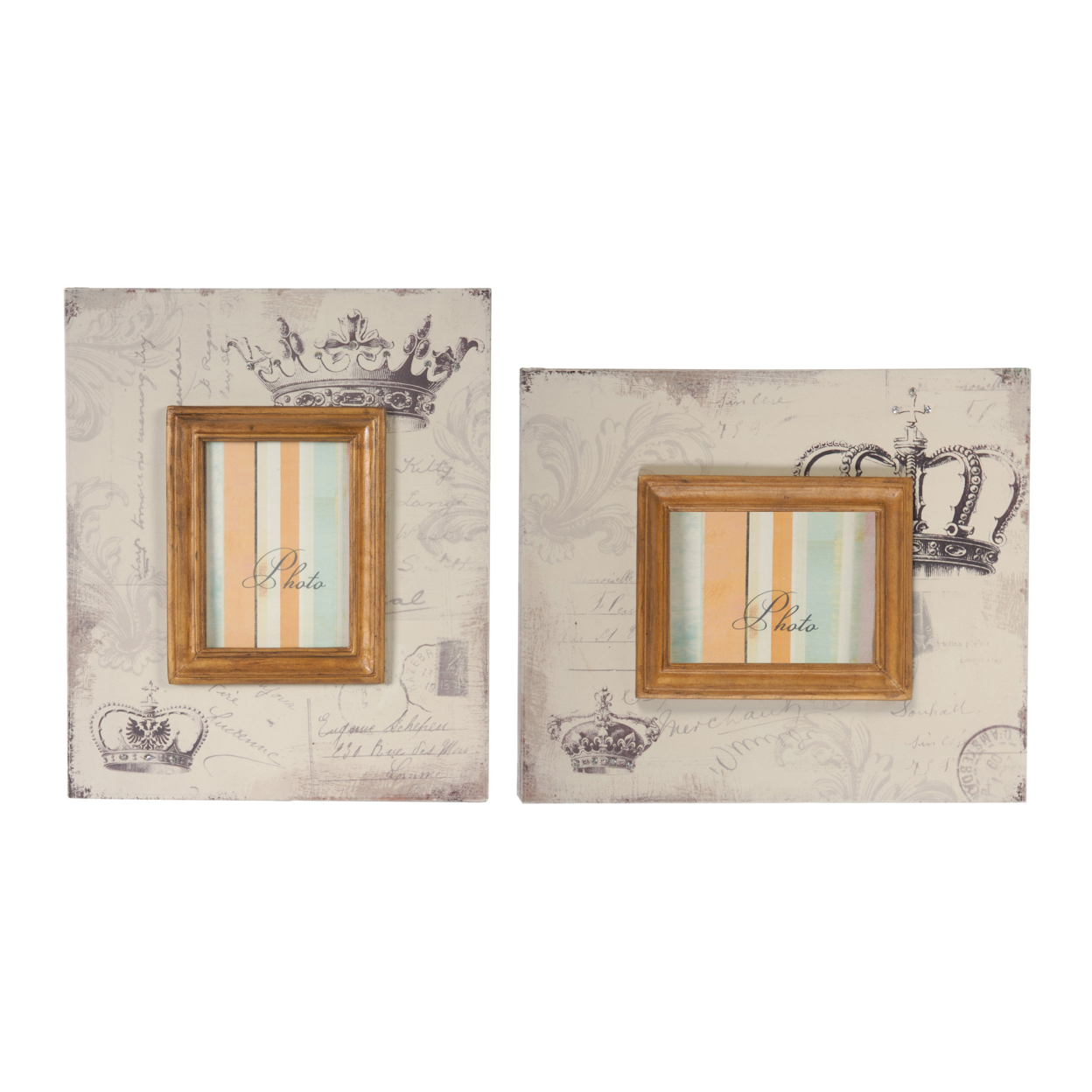Traditional Style Rectangular Wooden Photo Frames, Set Of 2, Brown- Saltoro Sherpi