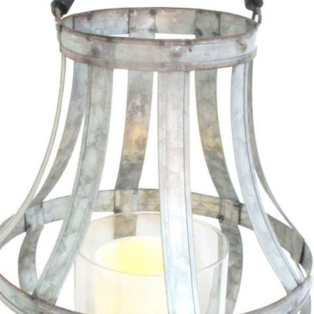 Transitional Metal Candle Holder With Rope And Glass Shade, Gray- Saltoro Sherpi