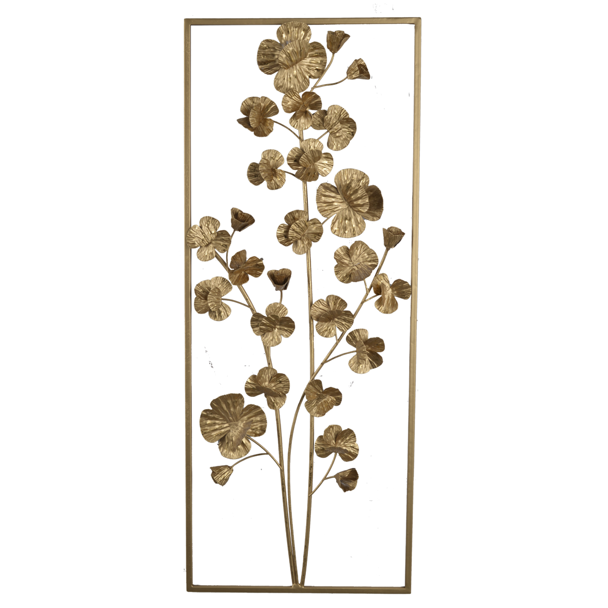 Contemporary Rectangular Metal Wall Art With Floral Plant Design, Gold- Saltoro Sherpi