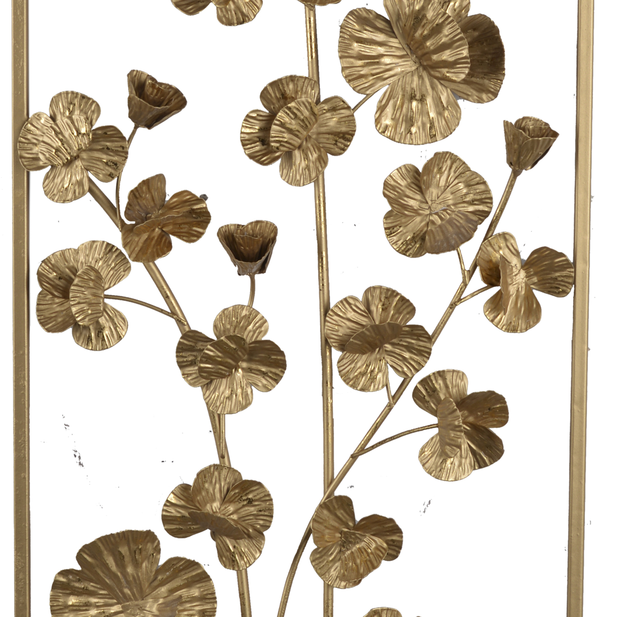 Contemporary Rectangular Metal Wall Art With Floral Plant Design, Gold- Saltoro Sherpi