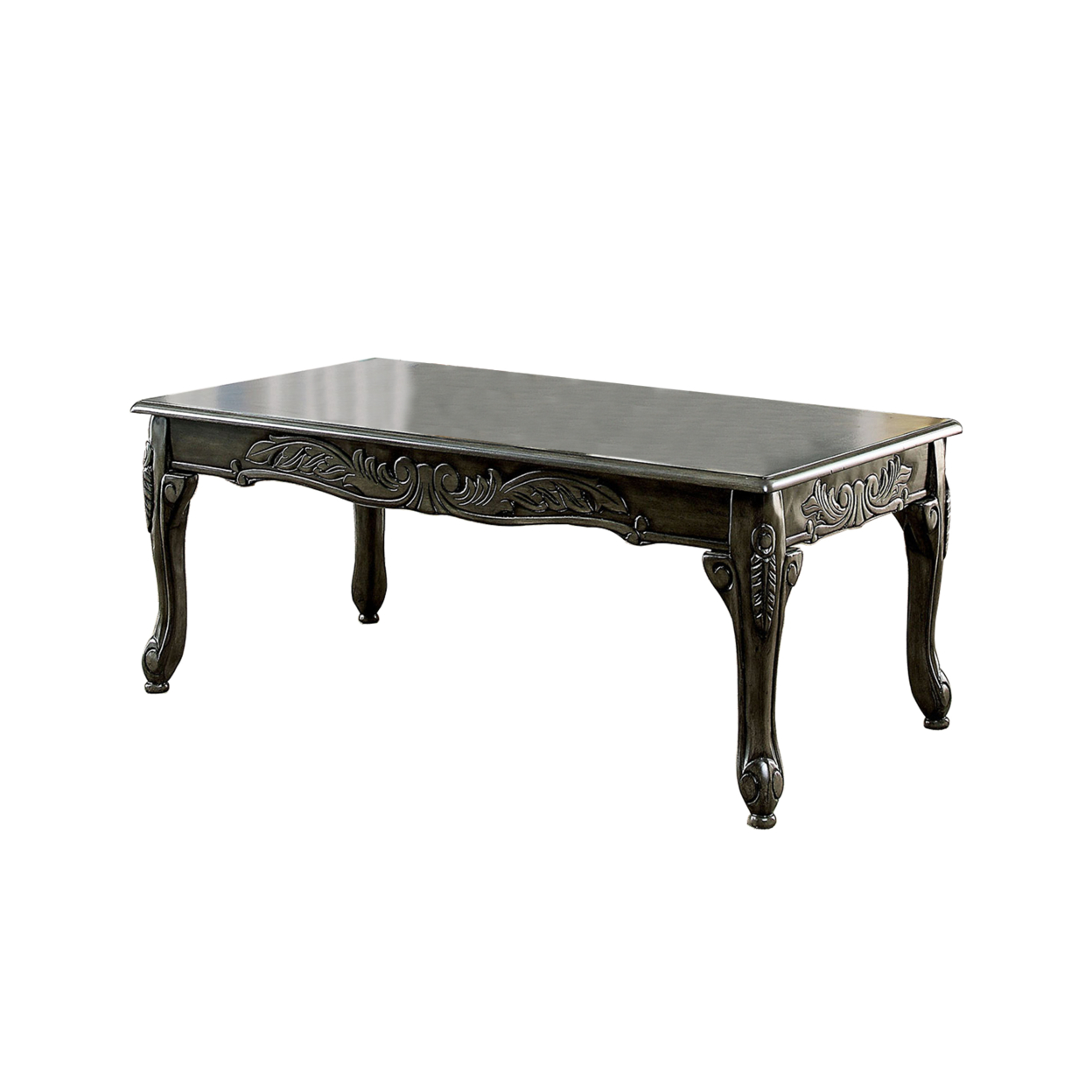 3 Piece Table Set With Cabriole Legs And Wooden Floral Motifs, Gray- Saltoro Sherpi